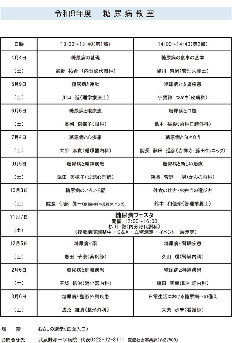 糖尿病教室開催のスケジュール