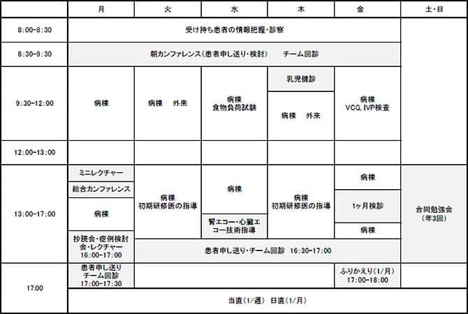 当研修プログラムの週間スケジュール